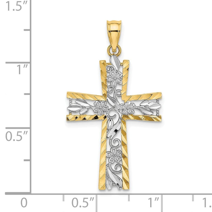 10K Yellow Gold Polished D.C. Medium Flower Design Latin Cross Charm