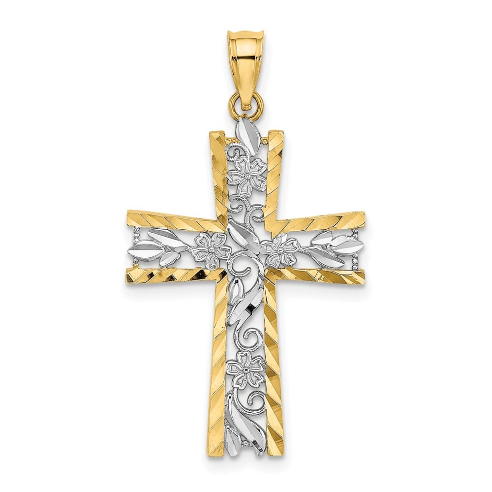 10K Yellow Gold Polished D.C. Medium Flower Design Latin Cross Charm