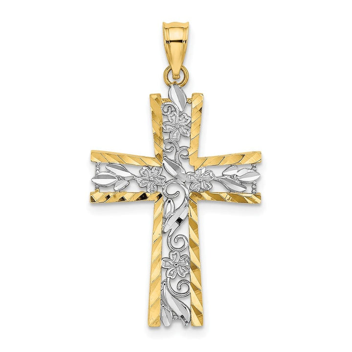 10K Yellow Gold Polished D.C. Medium Flower Design Latin Cross Charm