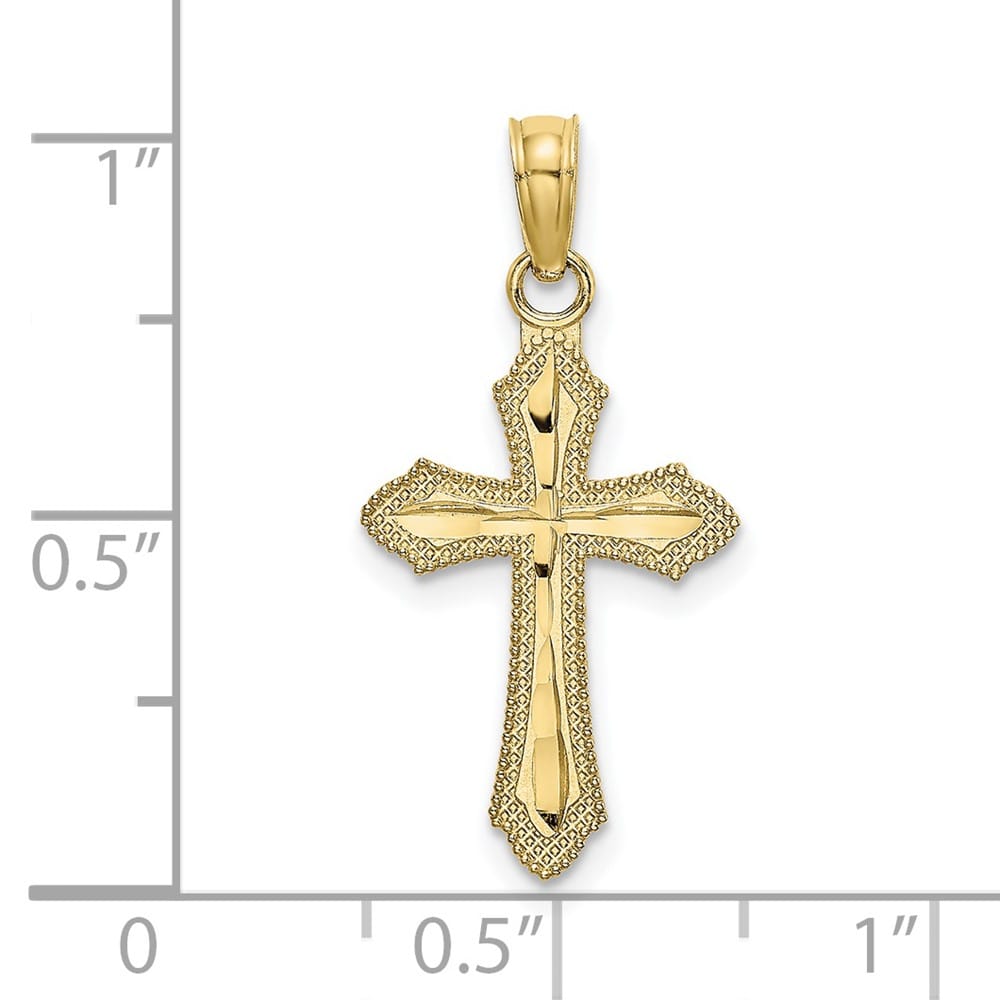 10K Yellow Gold Polished D.C. Medium with Beaded Edge Cross Charm