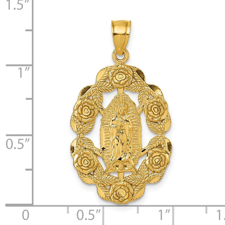 10K Yellow Gold Polished D.C. Our Lady of Guadalupe with Flowers Medal