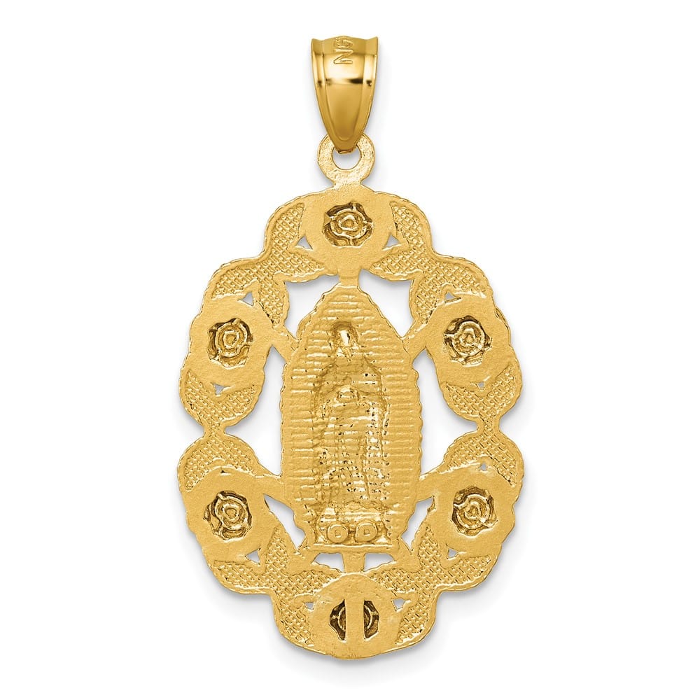 10K Yellow Gold Polished D.C. Our Lady of Guadalupe with Flowers Medal