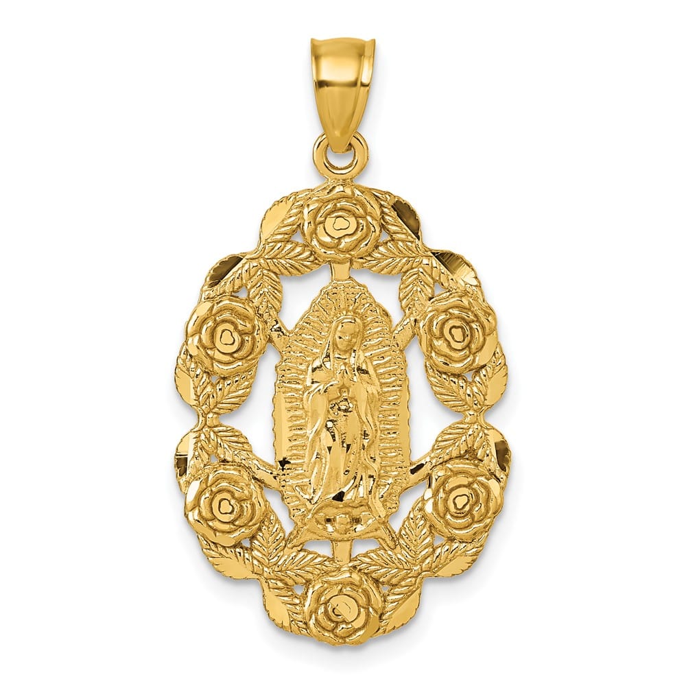 10K Yellow Gold Polished D.C. Our Lady of Guadalupe with Flowers Medal