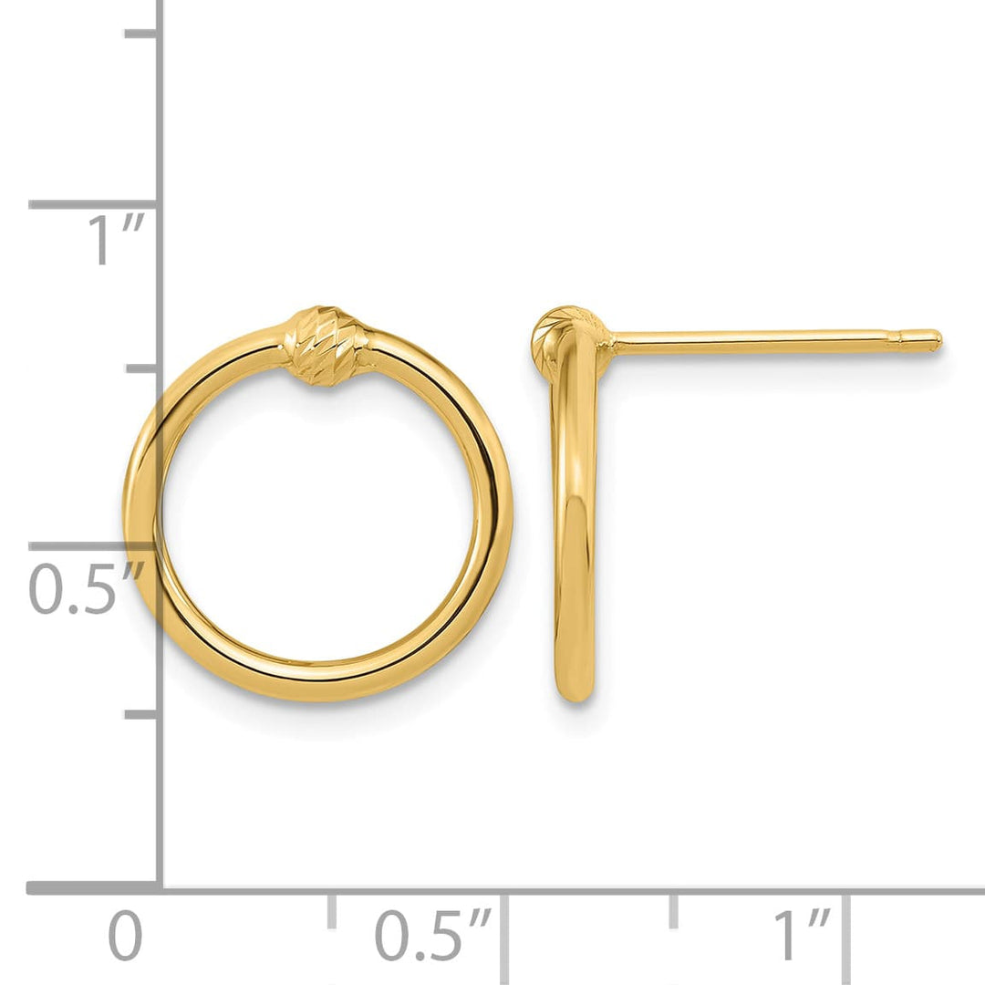 10k Yellow Gold Polished Diamond-cut 14mm Circle Post Earrings