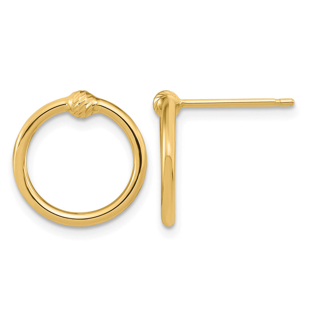 10k Yellow Gold Polished Diamond-cut 14mm Circle Post Earrings