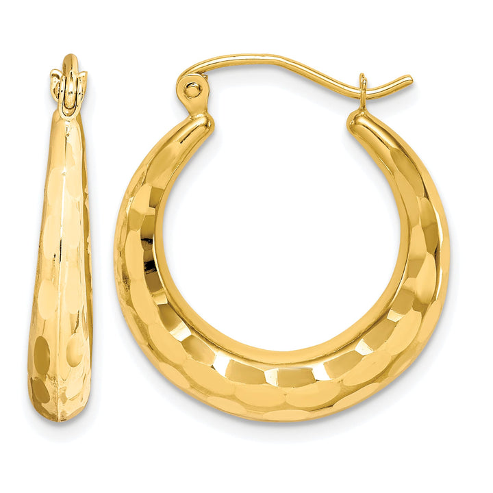 10k Yellow Gold Polished & Diamond Cut Hoop Earrings