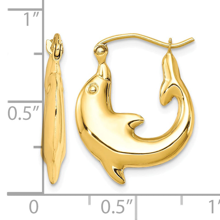 10k Yellow Gold Polished Dolphin Hoop Earrings