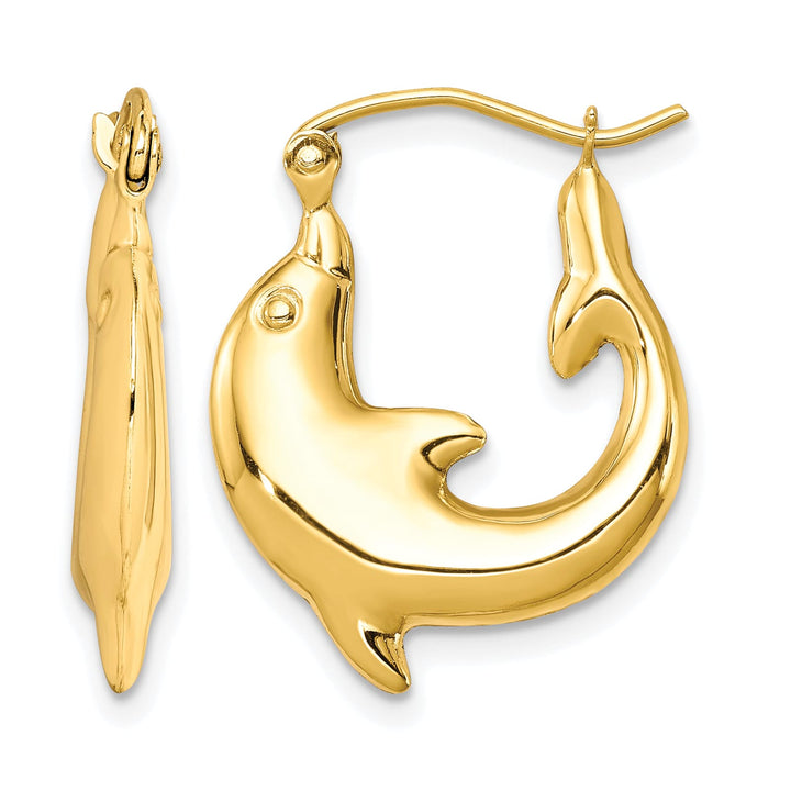 10k Yellow Gold Polished Dolphin Hoop Earrings