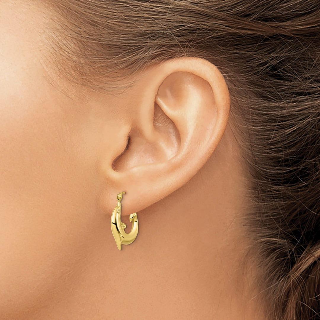 10k Yellow Gold Polished Dolphin Hoop Earrings