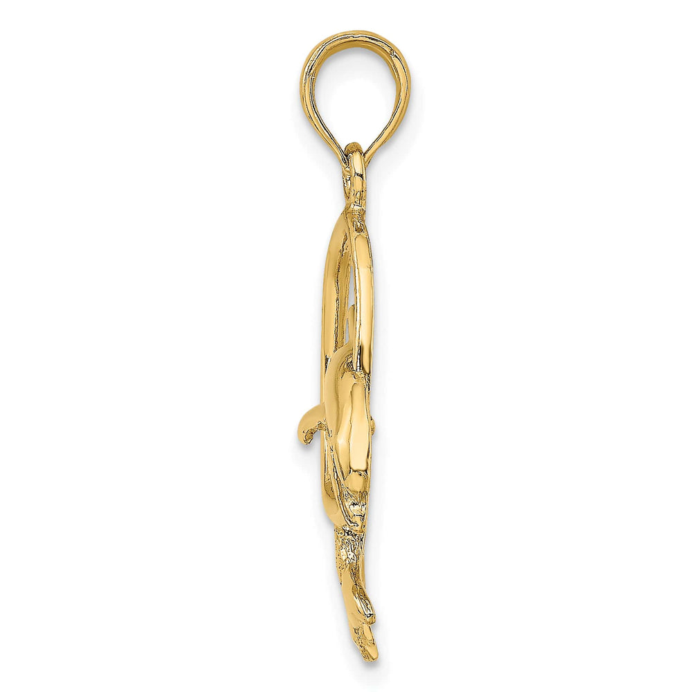 10K Yellow Gold Polished Dolphin Jumping Through Hoop Charm, Large