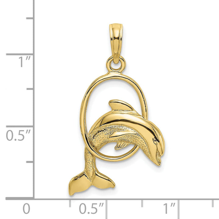 10K Yellow Gold Polished Dolphin Jumping Through Hoop Charm, Large