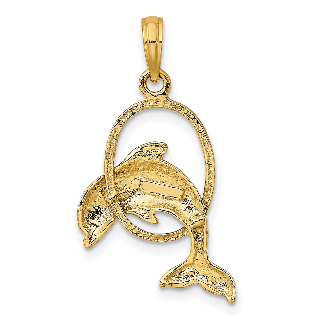 10K Yellow Gold Polished Dolphin Jumping Through Hoop Charm, Large