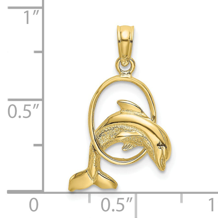 10K Yellow Gold Polished Dolphin Jumping Through Hoop Charm, Small