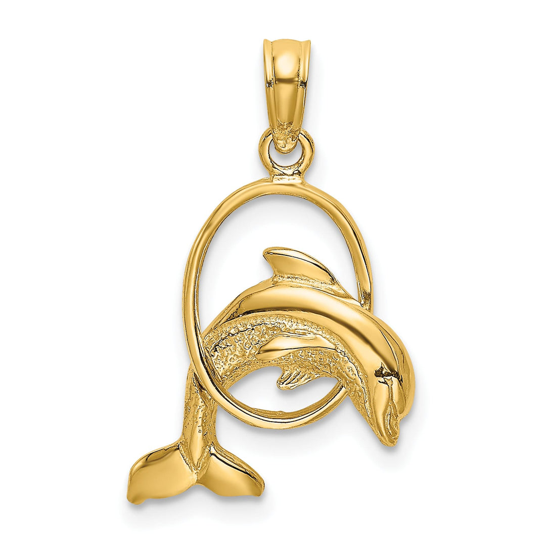 10K Yellow Gold Polished Dolphin Jumping Through Hoop Charm, Small