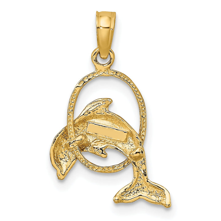 10K Yellow Gold Polished Dolphin Jumping Through Hoop Charm, Small