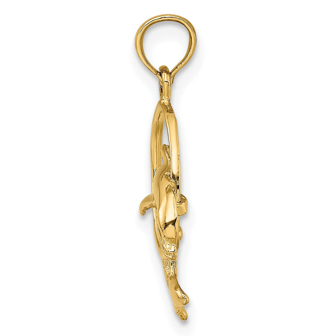 10K Yellow Gold Polished Dolphin Jumping Through Hoop Charm, Small