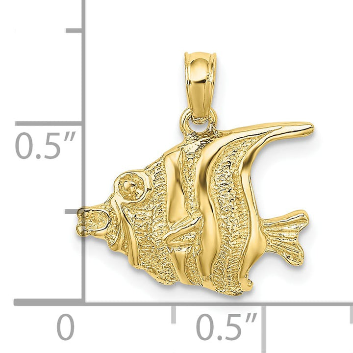 10K Yellow Gold Polished Engraved Banner Fish Charm, Large