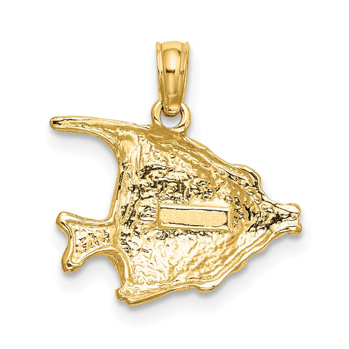10K Yellow Gold Polished Engraved Banner Fish Charm, Large