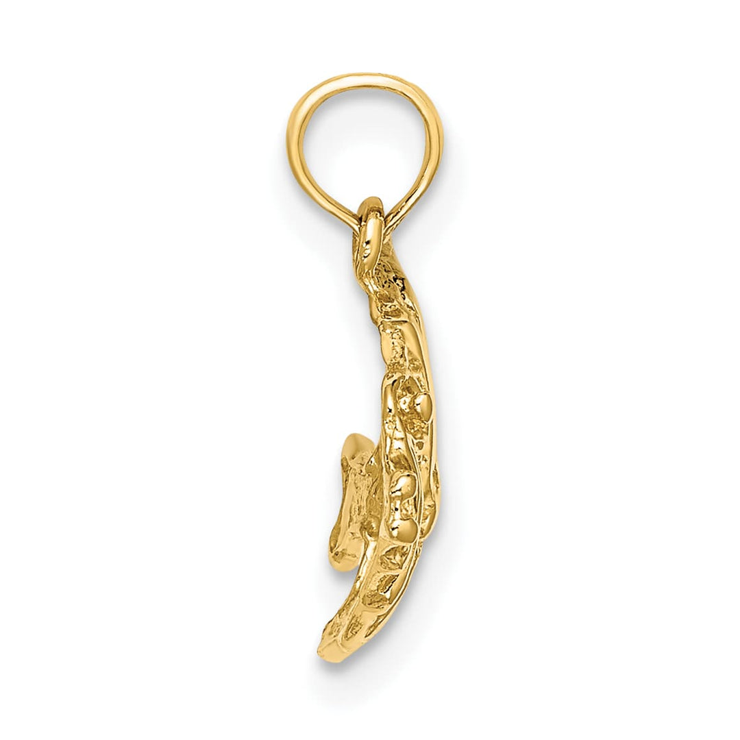 10K Yellow Gold Polished Engraved Banner Fish Charm, Large