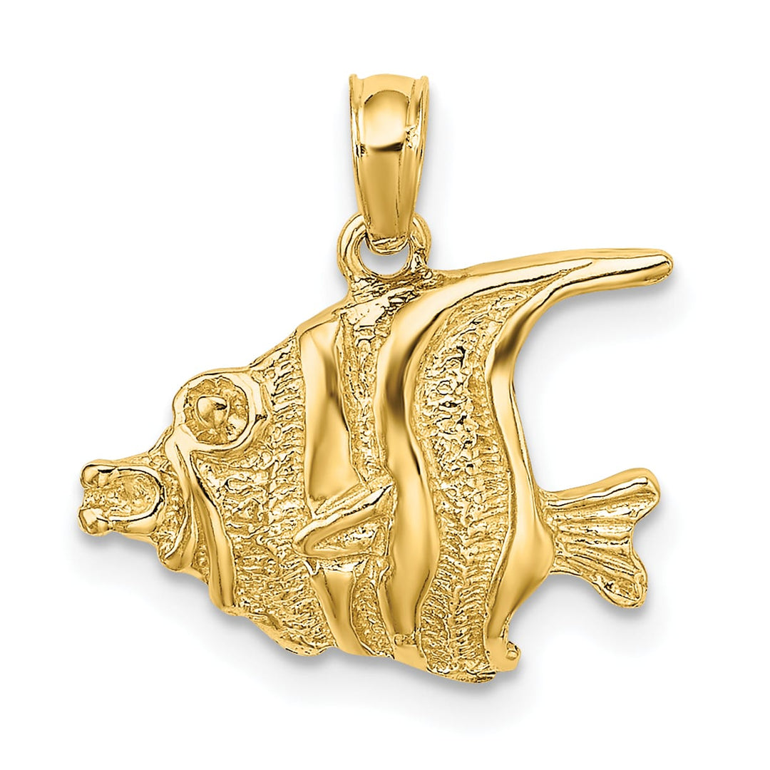 10K Yellow Gold Polished Engraved Banner Fish Charm, Large