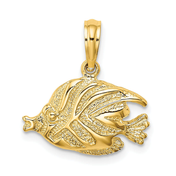 10K Yellow Gold Polished Engraved Banner Fish Charm, Small