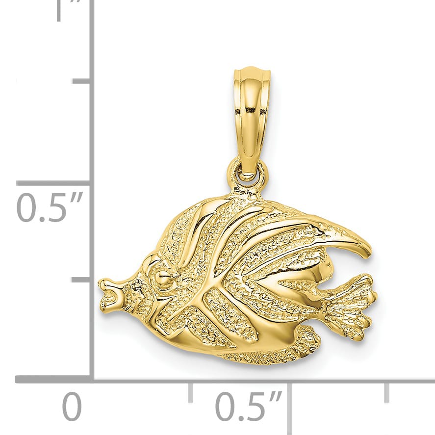 10K Yellow Gold Polished Engraved Banner Fish Charm, Small