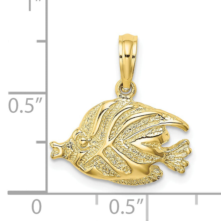 10K Yellow Gold Polished Engraved Banner Fish Charm, Small