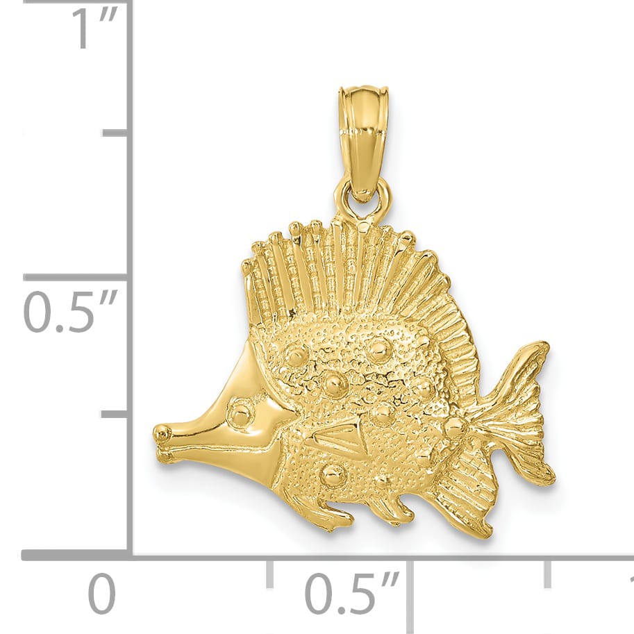 10K Yellow Gold Polished Engraved Butterfly Fish Charm