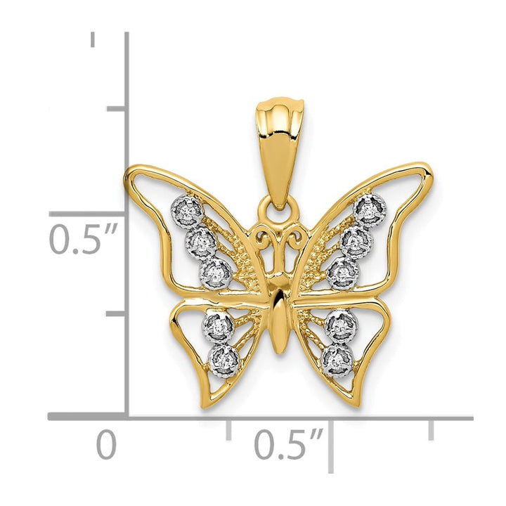 10K Yellow Gold Polished Extra Large 1/20 ct Diamond Butterfly Pendant