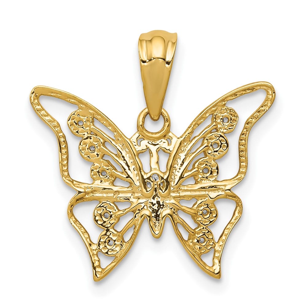 10K Yellow Gold Polished Extra Large 1/20 ct Diamond Butterfly Pendant