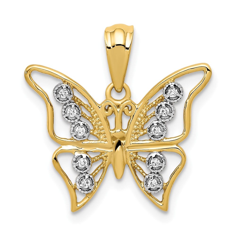 10K Yellow Gold Polished Extra Large 1/20 ct Diamond Butterfly Pendant