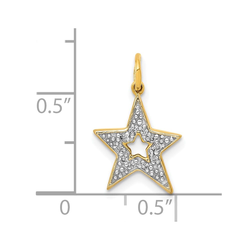 10K Yellow Gold Polished Extra Large 1/20 ct Diamond Star Charm