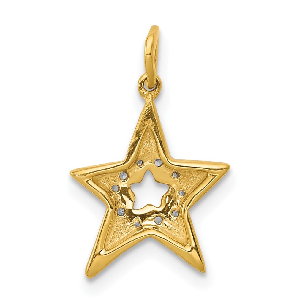 10K Yellow Gold Polished Extra Large 1/20 ct Diamond Star Charm