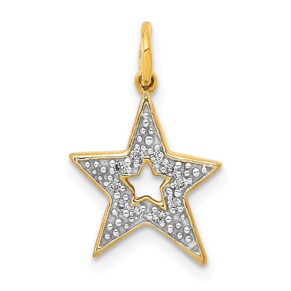 10K Yellow Gold Polished Extra Large 1/20 ct Diamond Star Charm