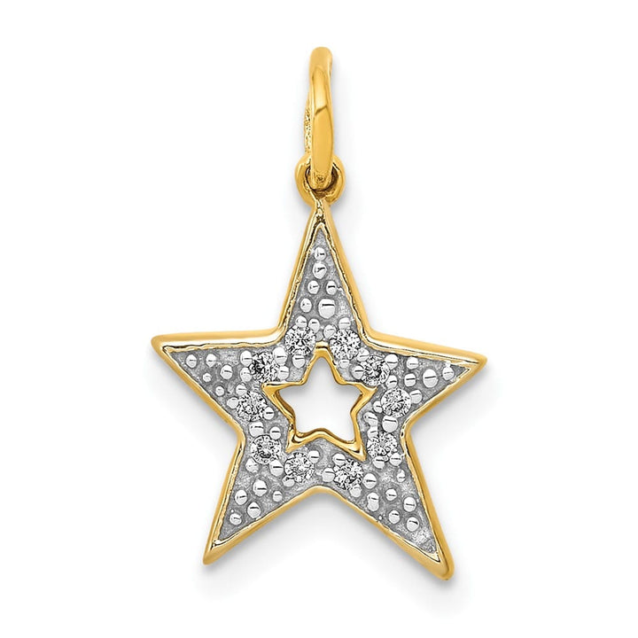 10K Yellow Gold Polished Extra Large 1/20 ct Diamond Star Charm