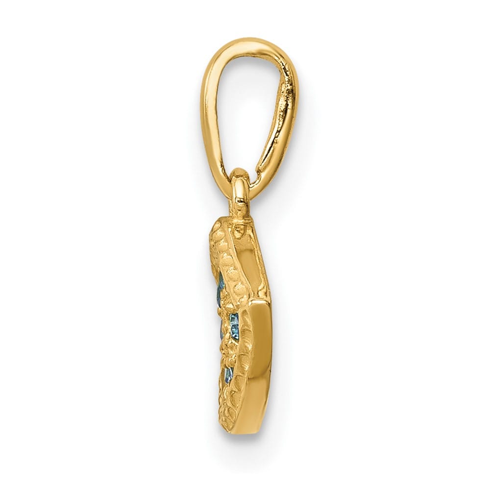 10K Yellow Gold Polished Extra Large Blue CZ Eye Pendant