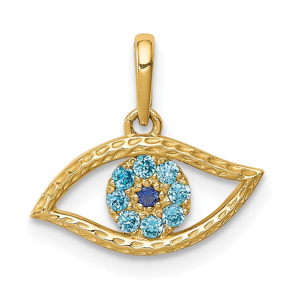 10K Yellow Gold Polished Extra Large Blue CZ Eye Pendant