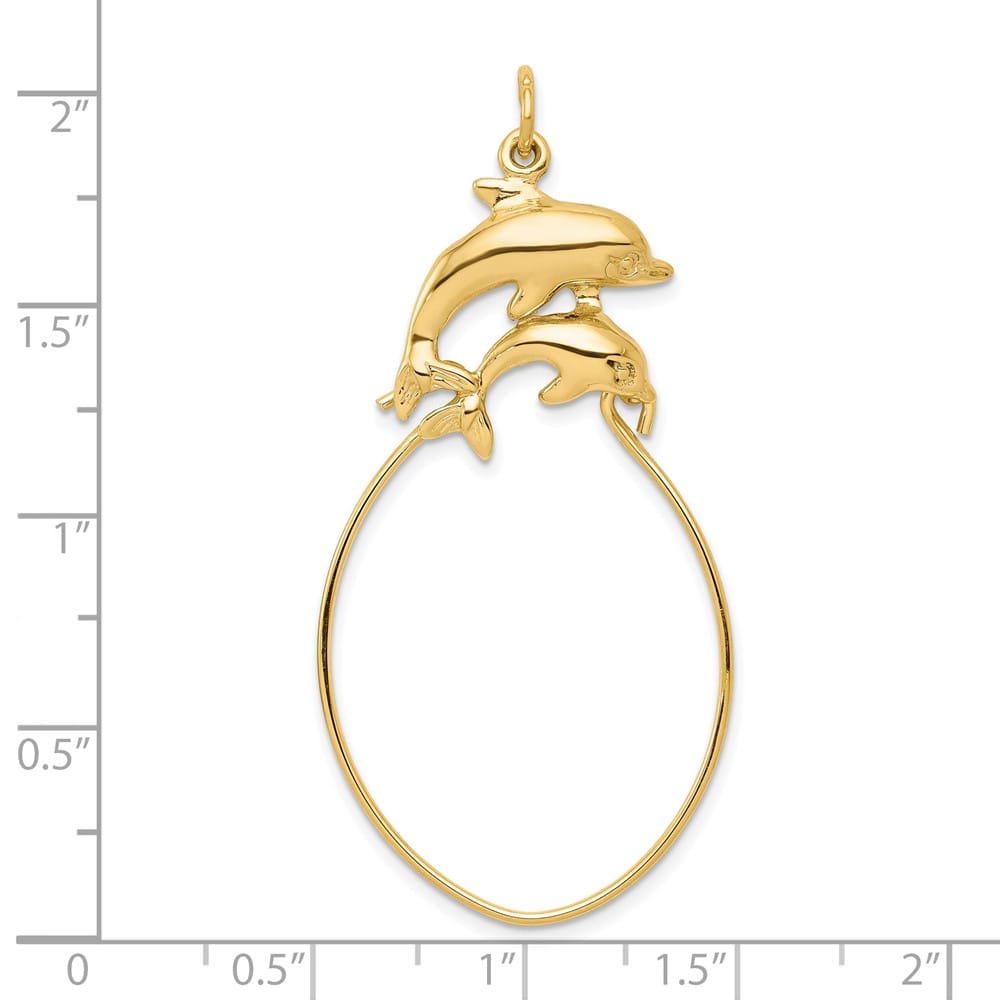 10K Yellow Gold Polished Extra Large Double Dolphin Charm Holder