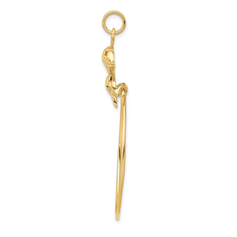 10K Yellow Gold Polished Extra Large Double Dolphin Charm Holder