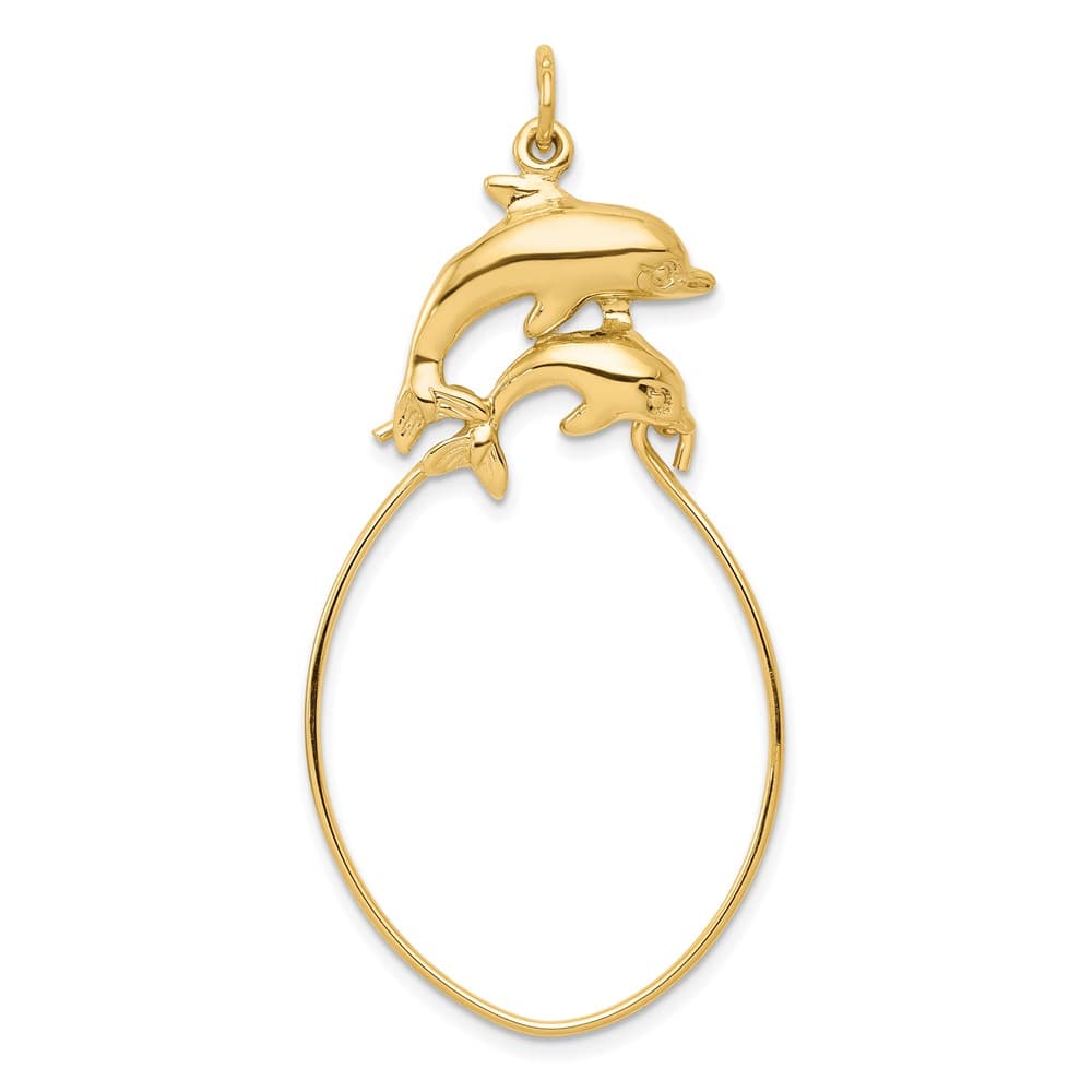 10K Yellow Gold Polished Extra Large Double Dolphin Charm Holder