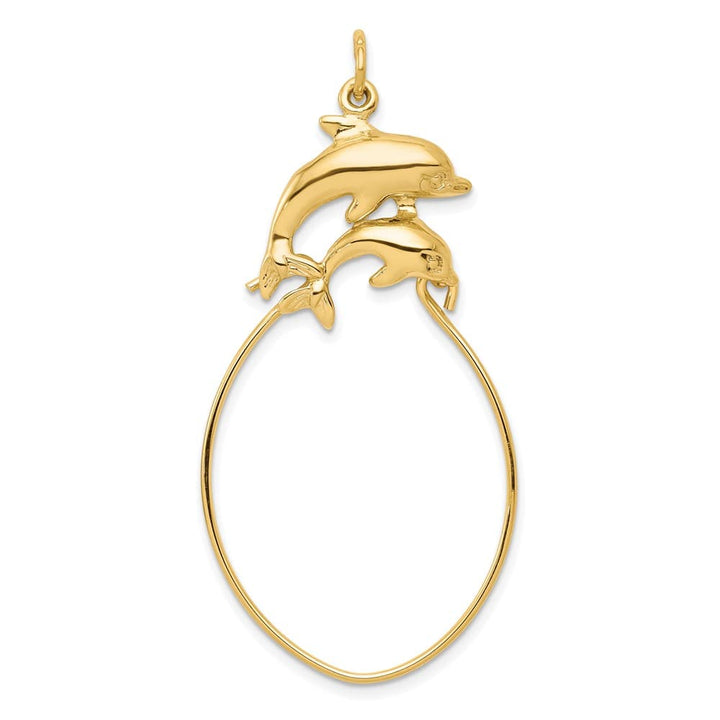 10K Yellow Gold Polished Extra Large Double Dolphin Charm Holder