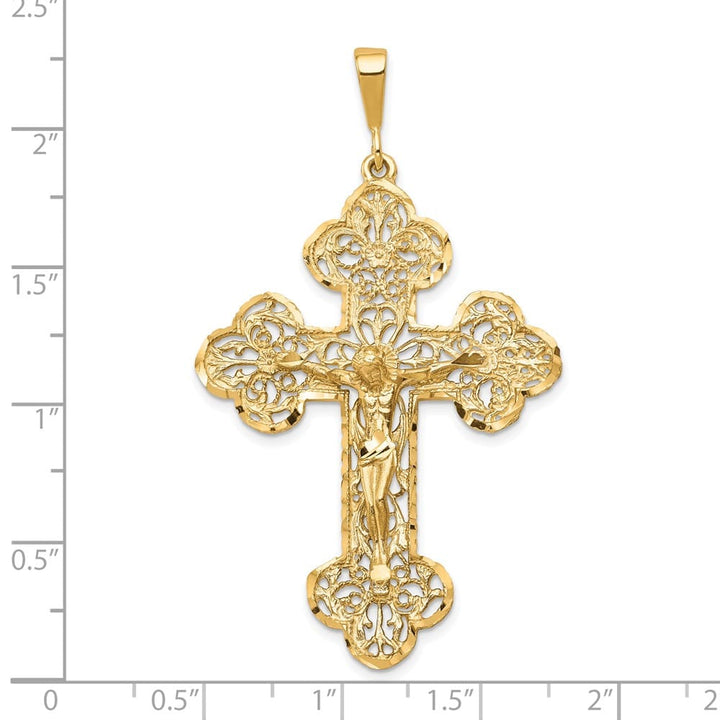 10K Yellow Gold Polished Extra Large Filigree Budded Crucifix Pendant