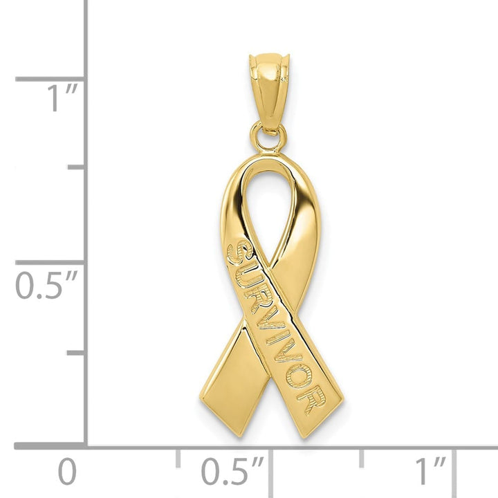 10K Yellow Gold Polished Extra Large Survivor Awareness Ribbon Pendant