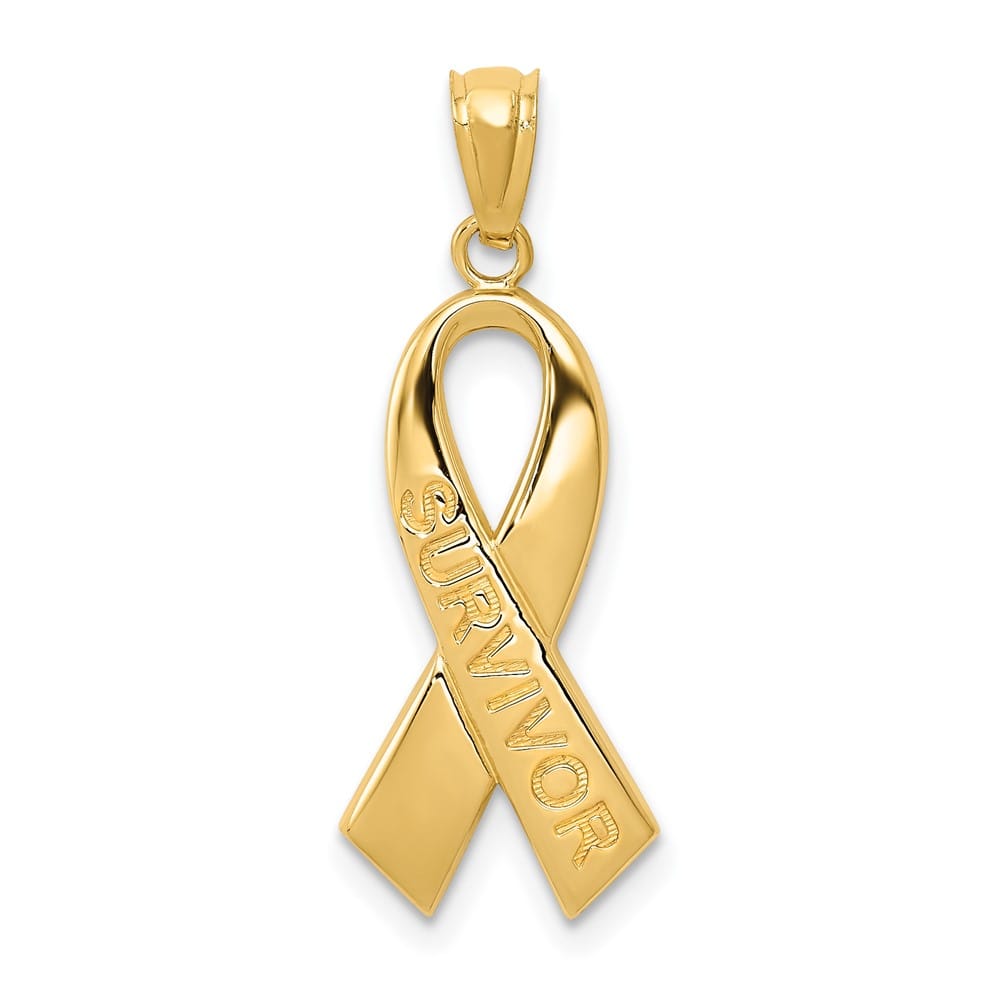 10K Yellow Gold Polished Extra Large Survivor Awareness Ribbon Pendant
