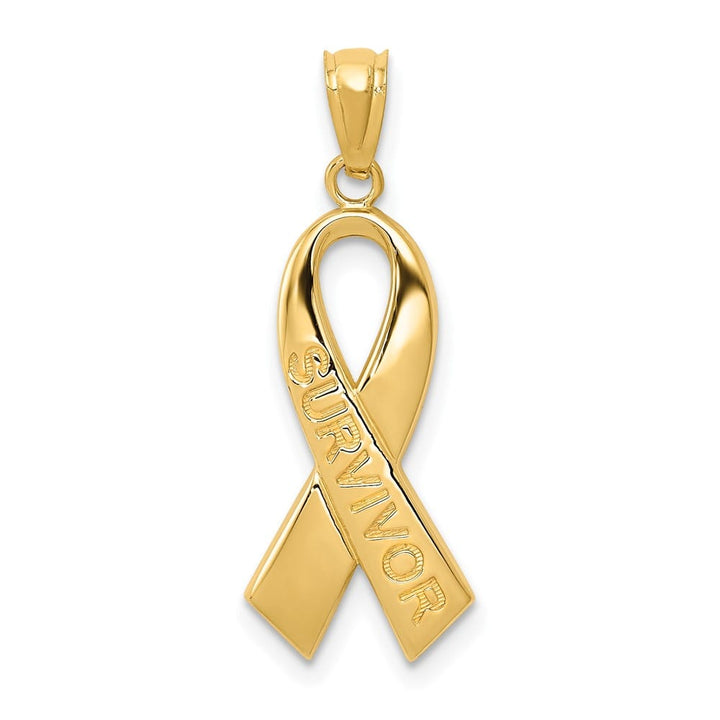 10K Yellow Gold Polished Extra Large Survivor Awareness Ribbon Pendant