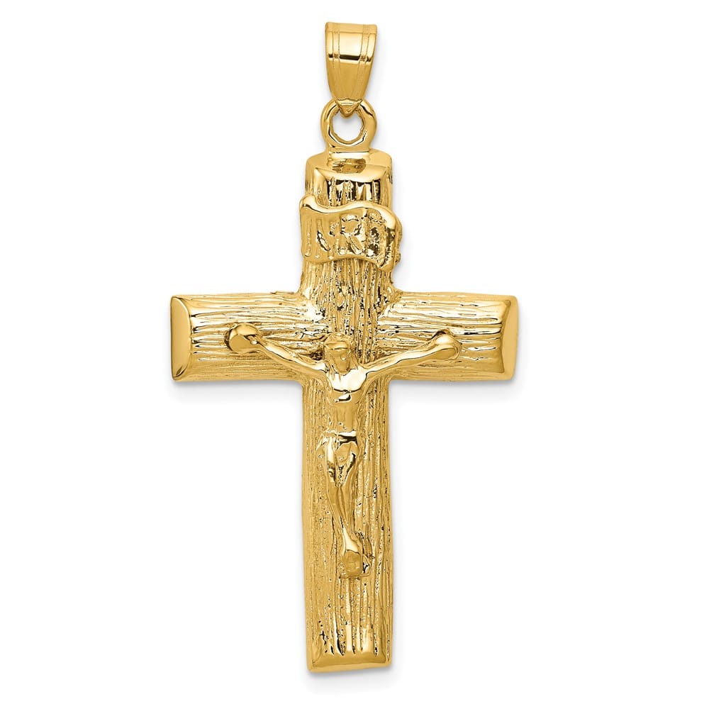 10K Yellow Gold Polished Extra Large Tree Latin Cross Crucifix Charm