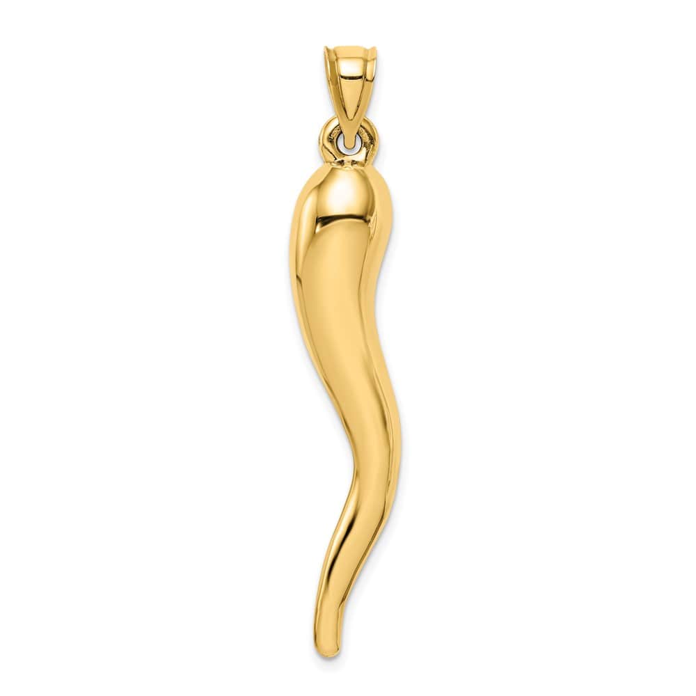 10K Yellow Gold Polished Extra Large X-Hollow 3-D Italian Horn Pendant