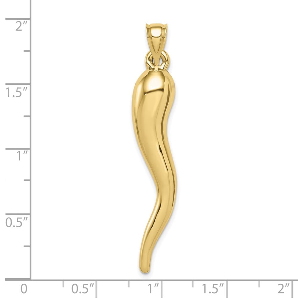 10K Yellow Gold Polished Extra Large X-Hollow 3-D Italian Horn Pendant