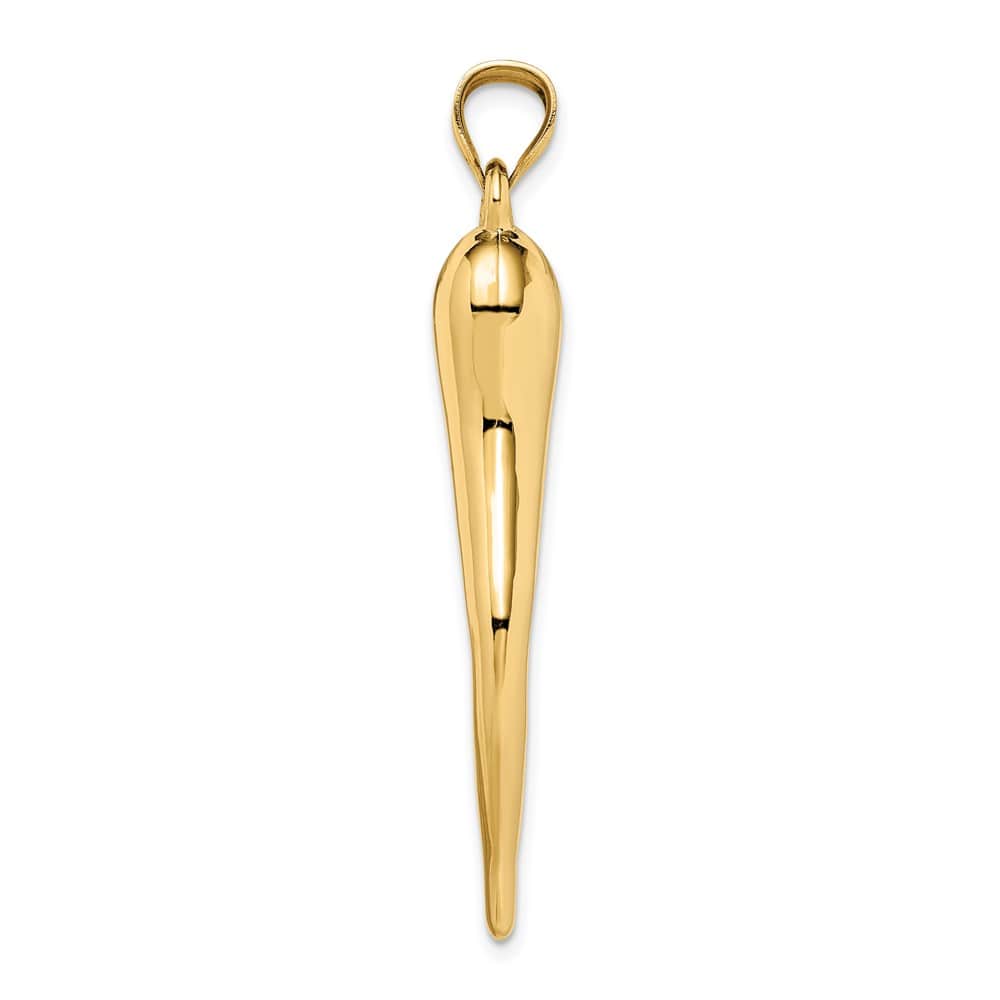 10K Yellow Gold Polished Extra Large X-Hollow 3-D Italian Horn Pendant