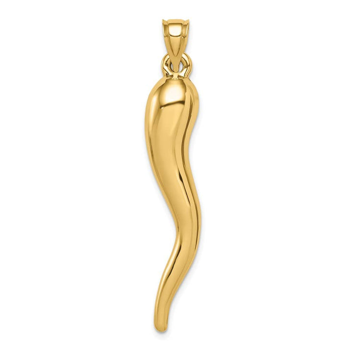 10K Yellow Gold Polished Extra Large X-Hollow 3-D Italian Horn Pendant